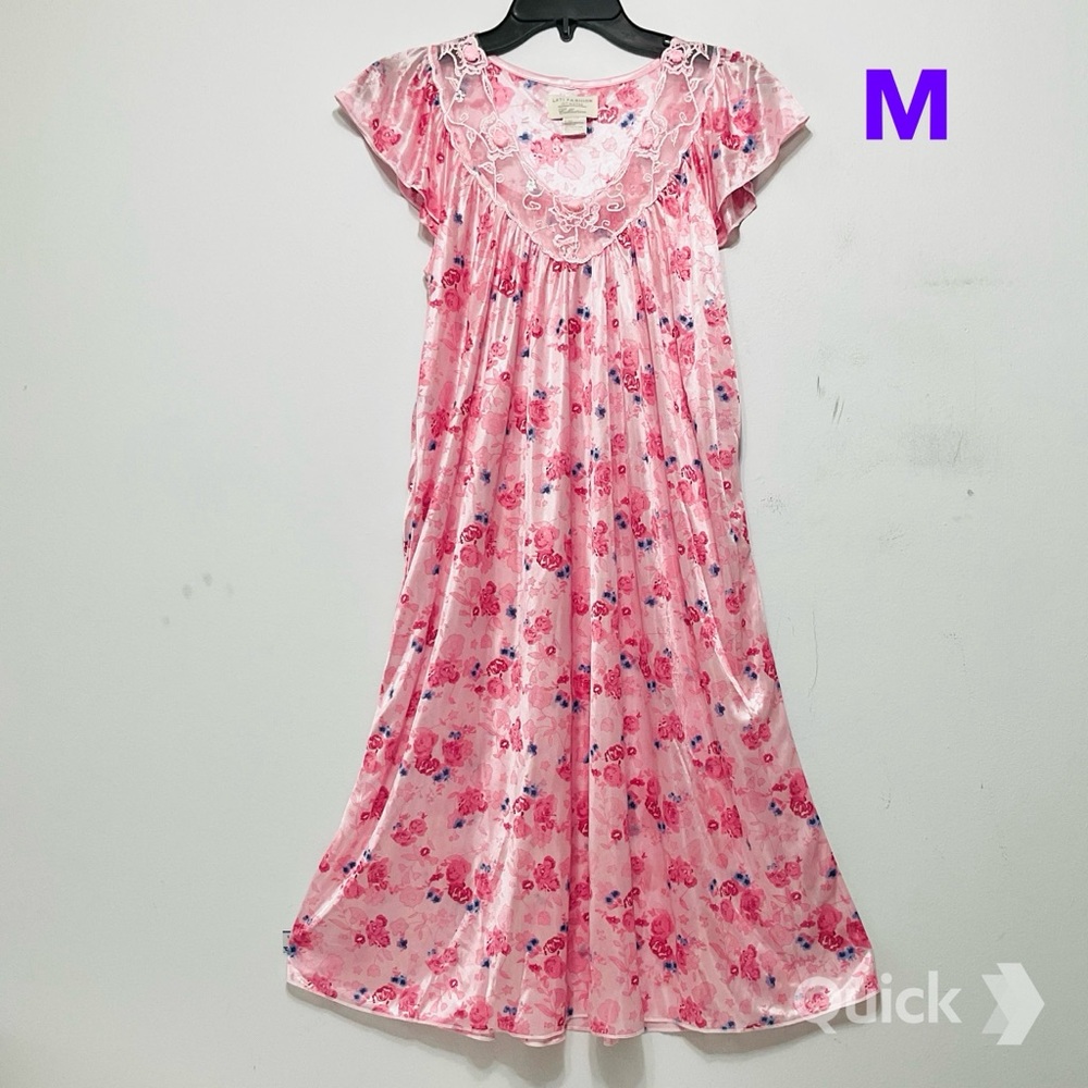 sz M - New Pink Floral Cap Sleeve Nightgown # 15